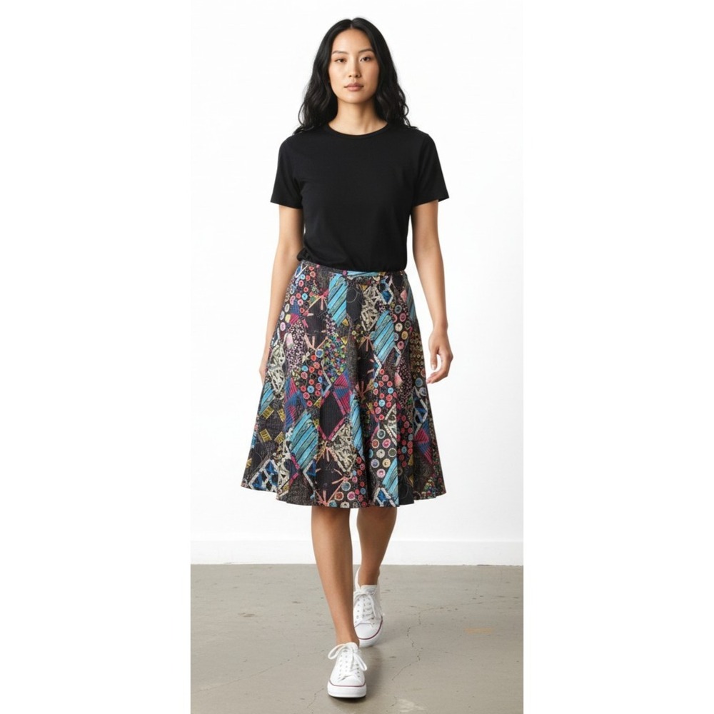 Paul Smith Black Label Rayon Pleated Sewing Print Skirt Women's Size 40 Chic